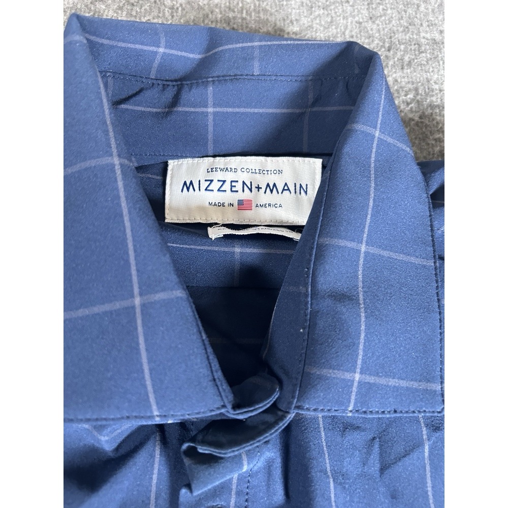 Mizzen+Main Shirt Mens XXL Blue Check Performance Trim Button‎ Up Standard Fit - Picture 2 of 8